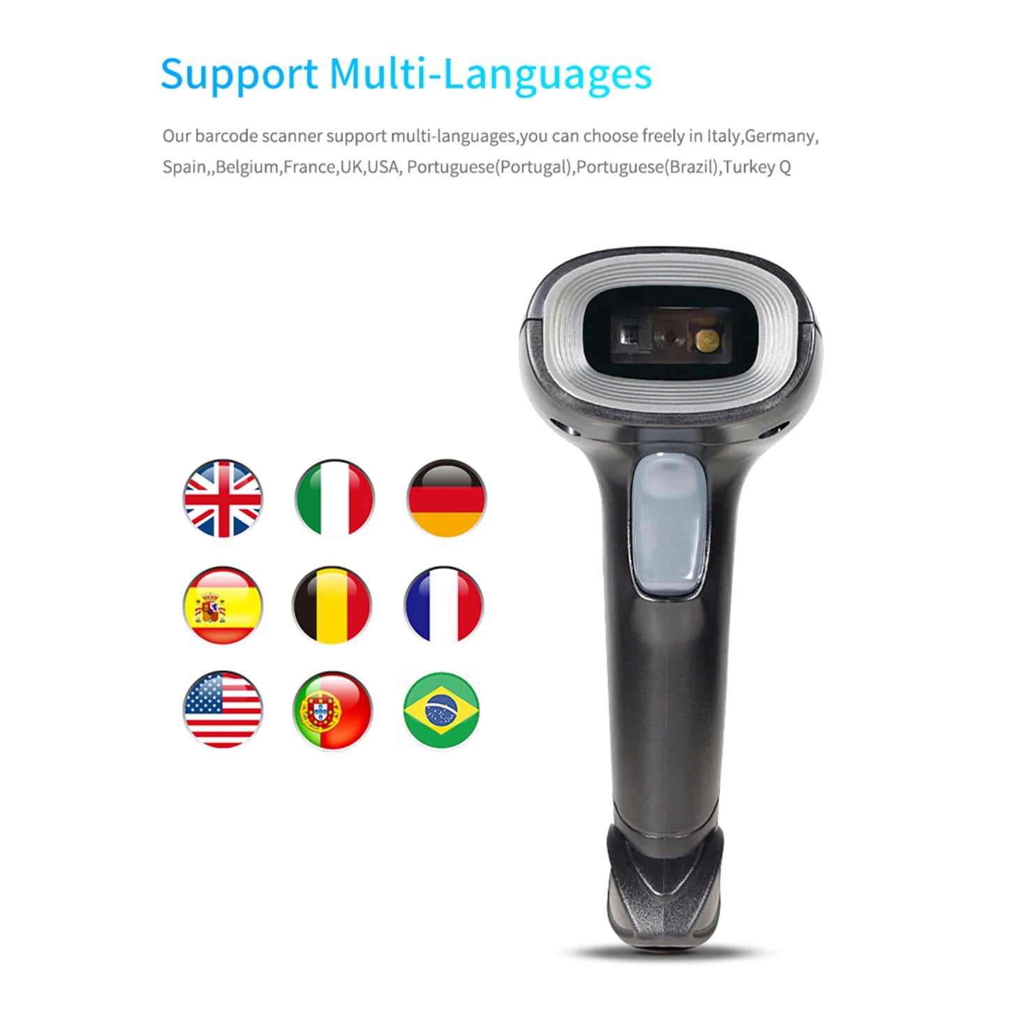 USB Barcode Scanner 1D 2D QR Handheld Wired Code Reader Stand Screen Code for Windows XP/7/8/10 Android Linux for Library Retail