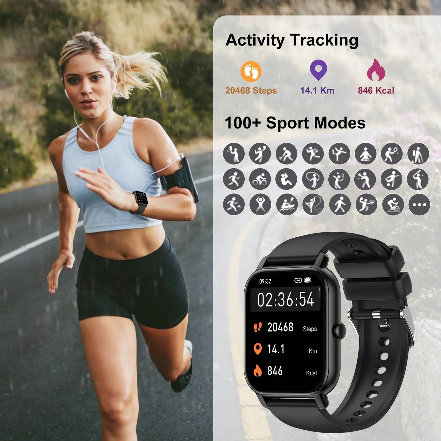 Smart Watch, 1.85" Smartwatch for  IP68 Waterproof, 110+ Sport Modes, Fitness Activity Tracker, Heart Rate Sleep Monitor.