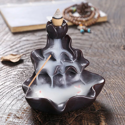 Backflow Incense Burner Aroma Diffuser Household Decoration Accessories, Zen Lotus Leaf Lotus Waterfall Backflow Incense Stand