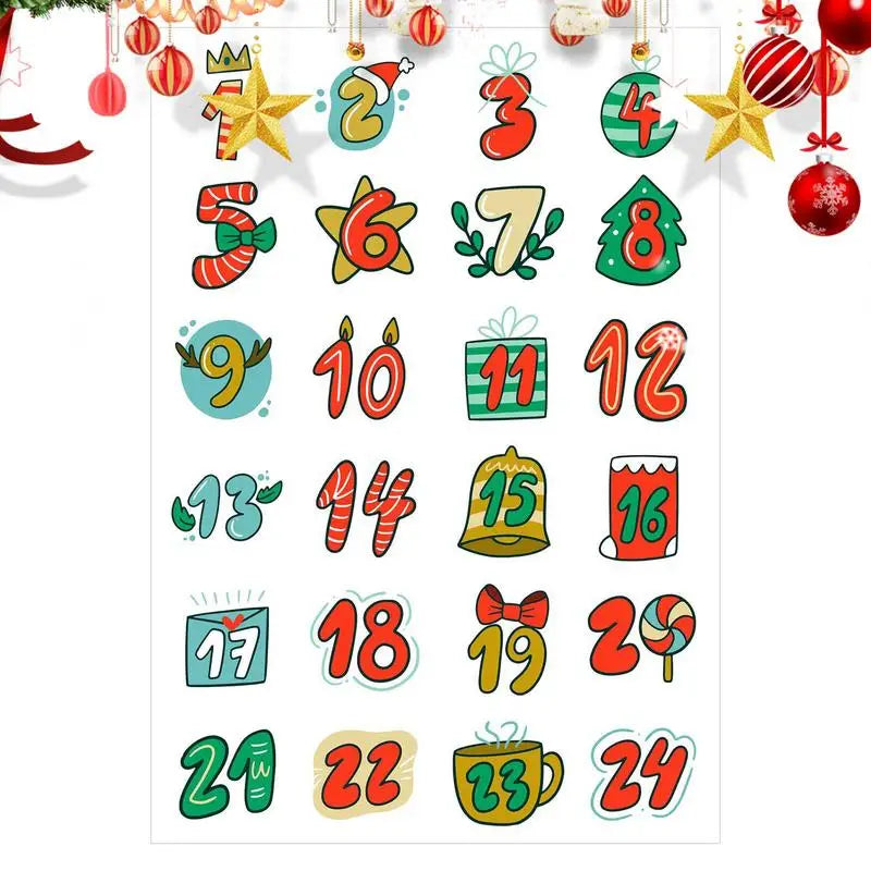 2025 Christmas 1-24 Number Stickers Christmas Advent Calendar Card Envelope Stickers Festival Card Sealing Labels