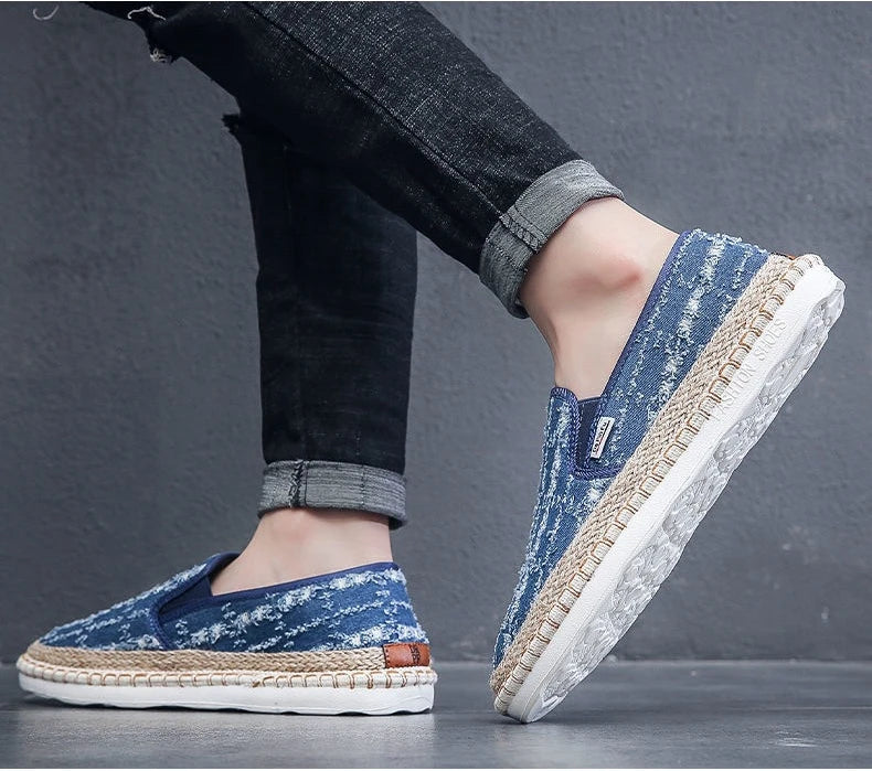 Male Moccasin Breathable Casual Canvas Shoes Hemp Insole Fisherman Shoes Slip on Loafers Men's Espadrille Summer Flats Shoe