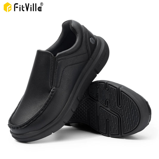 Fitville Men's Shoes Wide Width Leather Slip-On Casual Shoes Lightweight For Swollen Feet with Arch Support Pain Relief