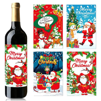 8Pcs Christmas Wine Bottle Stickers Bar Beverage Bottle Label Santa Claus Merry Xmas Wine Bottle Labels Party Decor