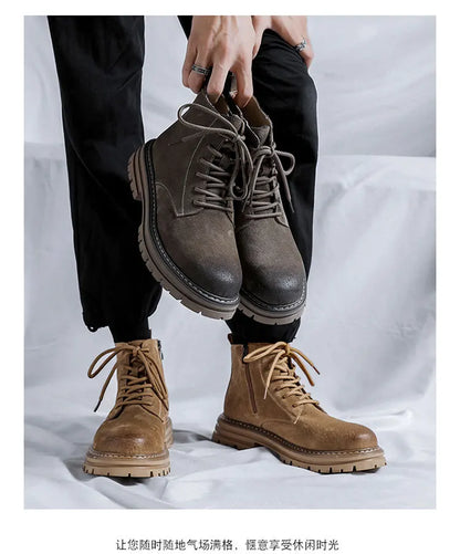 Middle-help Cow suede ankle boots men new British style outdoor big yellow boots work shoes men's fashion boots M1075