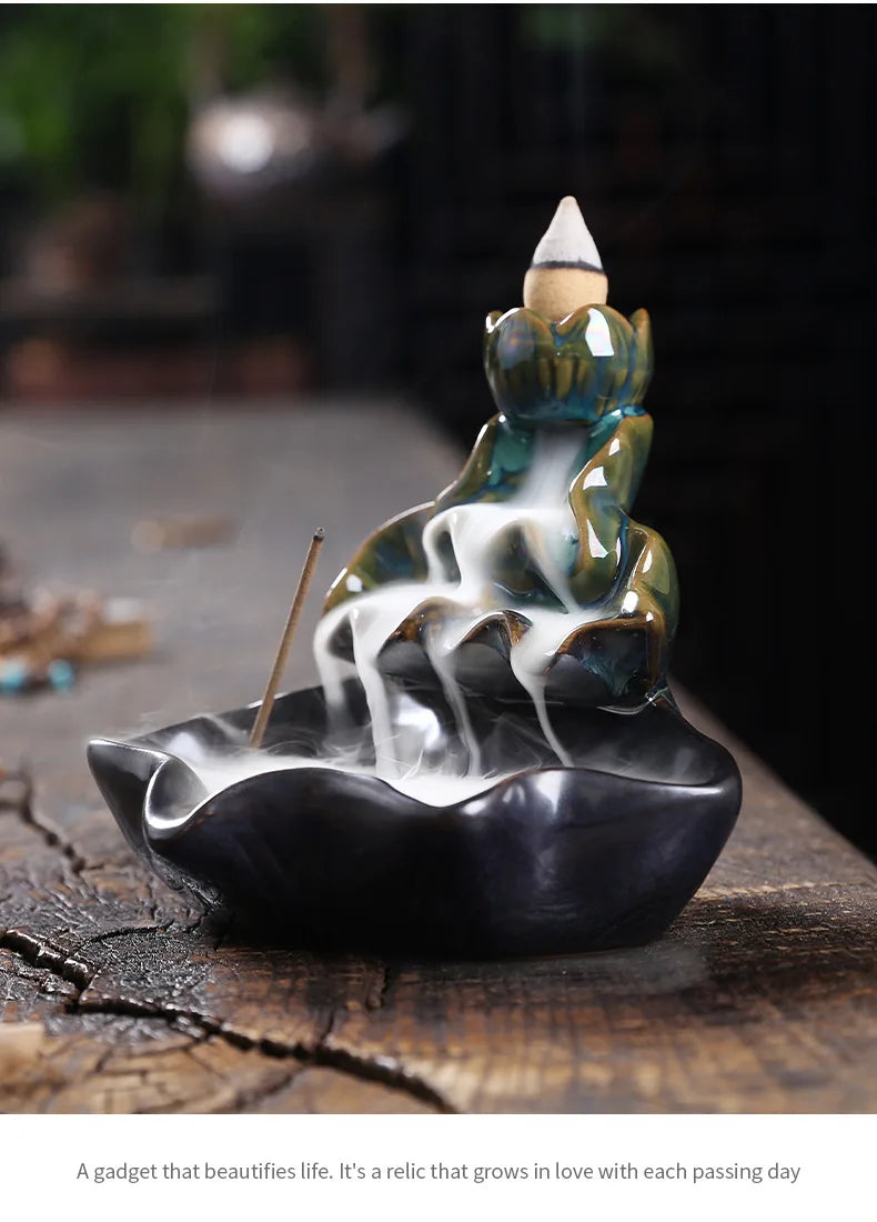 Backflow Incense Burner Aroma Diffuser Household Decoration Accessories, Zen Lotus Leaf Lotus Waterfall Backflow Incense Stand