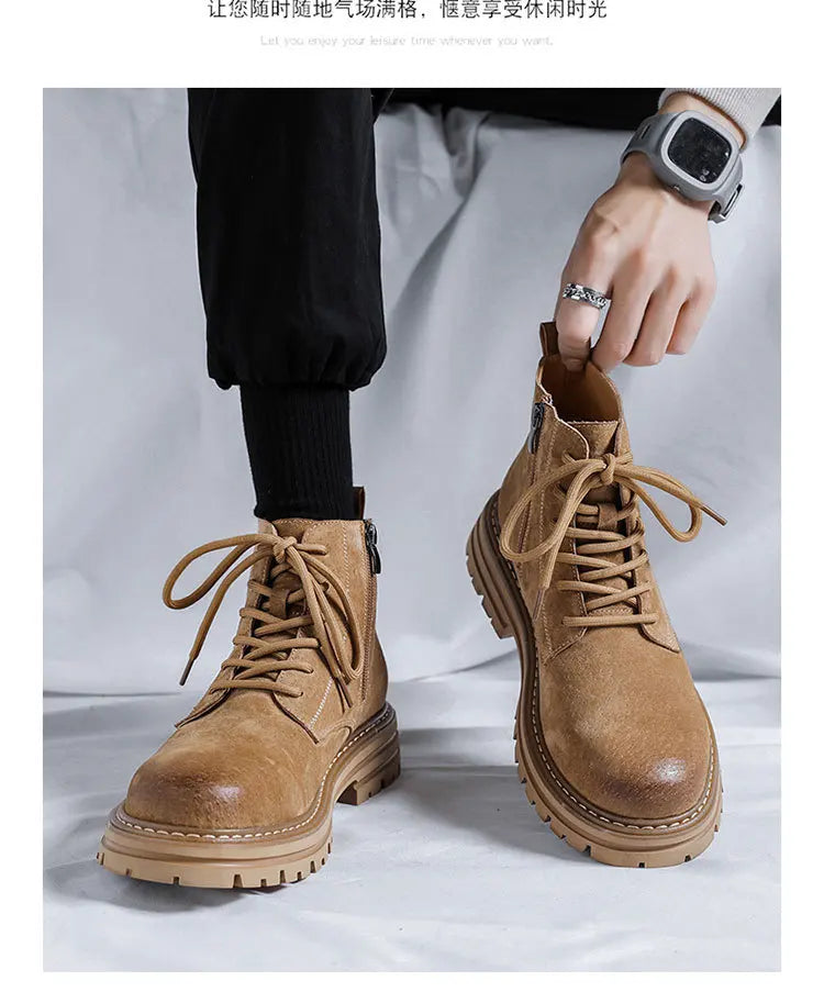 Middle-help Cow suede ankle boots men new British style outdoor big yellow boots work shoes men's fashion boots M1075