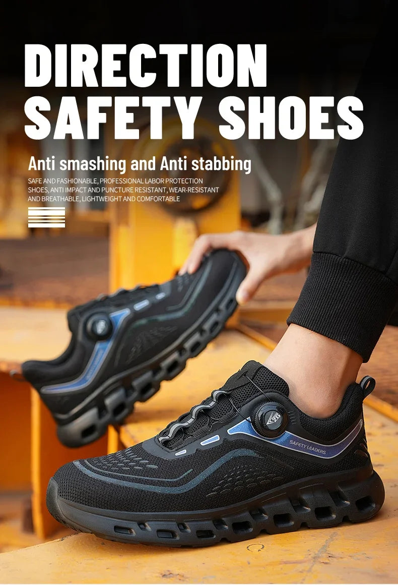 Fashion Rotating Button Men Work Safety Shoes Puncture-Proof Steel Toe Cap Sneakers Indestructible Protective Male Boots