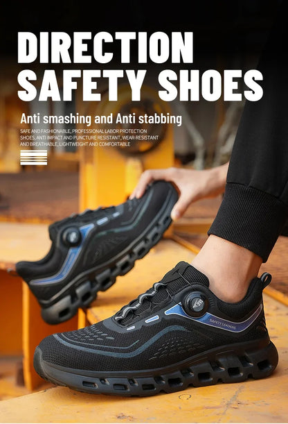 Fashion Rotating Button Men Work Safety Shoes Puncture-Proof Steel Toe Cap Sneakers Indestructible Protective Male Boots