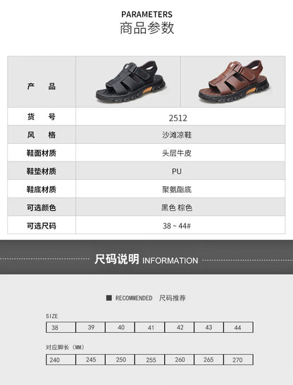 Luxury Men Sandals Cowhide Sandals for Men 2024 Summer Non-Slip Thick-soled Beach Shoes Handmade Leather Leisure Men's Sneakers