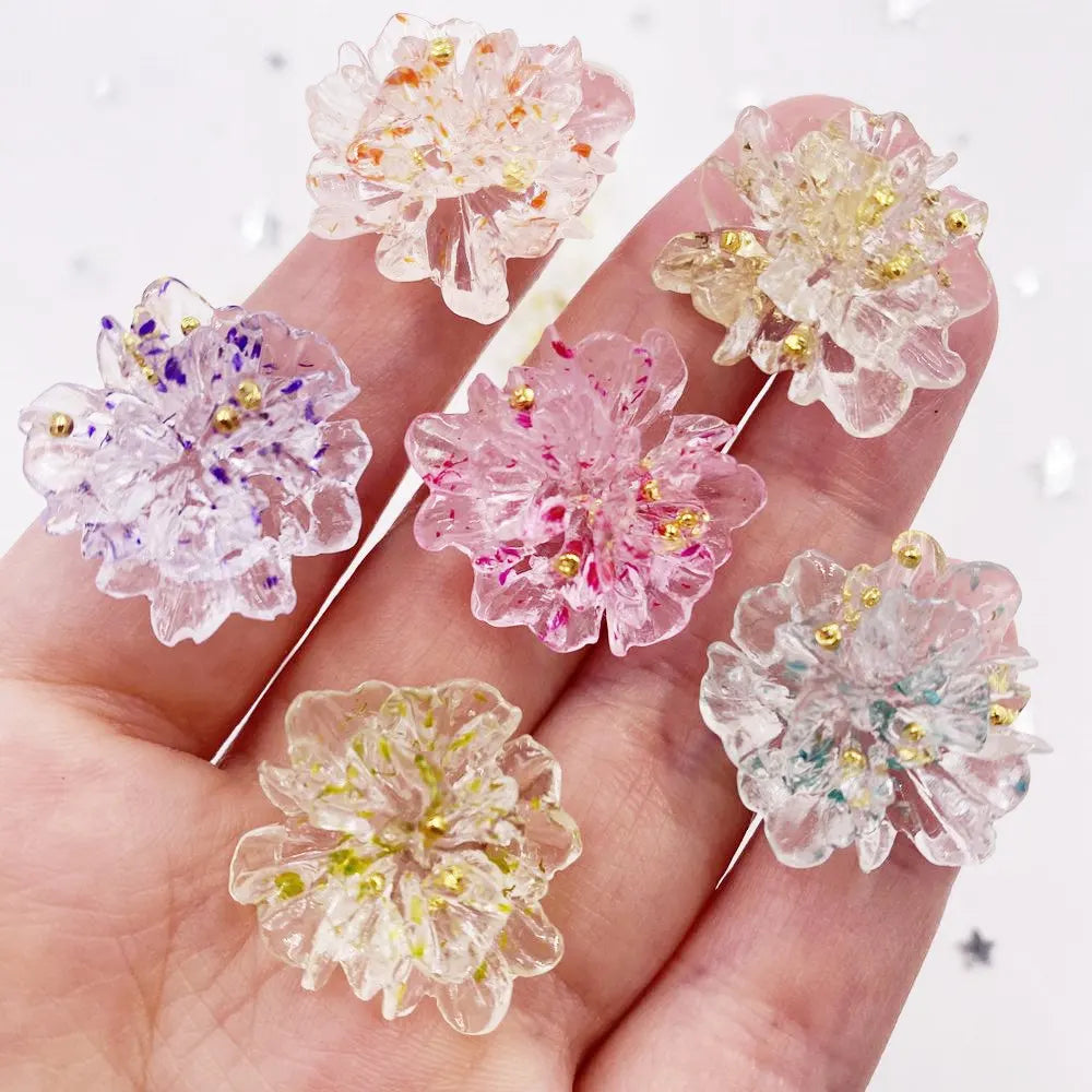 10pcs Resin Colorful Gold Foil Crystal Flower Flatback Flower Rhinestone  DIY Wedding Gems Scrapbook Ornaments Applique Crafts