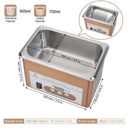 JIEJING 900mL Ultrasonic Cleaner, 60W Power, 40kHz Ultra Sonic Cleaning Machine For Jewelry, Eyeglasses, Watch, Small Parts