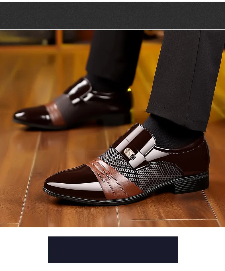 Classic Business Dress Men Shoes Formal Slip On Dress Shoes Mens Oxfords Footwear Elegent Leather Shoes For Men Loafers Wine Red