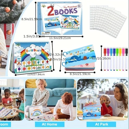 2 sets of Montessori Busy books for preschool learning activities, educational toys for boys and girls over 3 years old