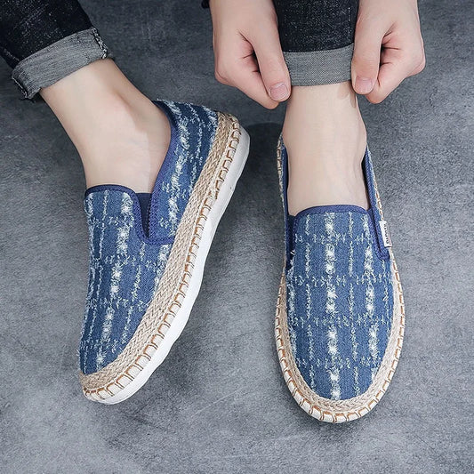 Male Moccasin Breathable Casual Canvas Shoes Hemp Insole Fisherman Shoes Slip on Loafers Men's Espadrille Summer Flats Shoe