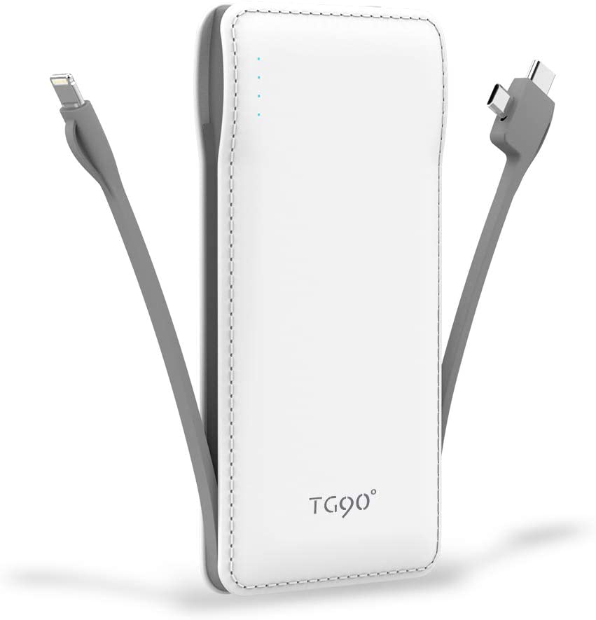 TG90 Portable Charger 10000mah Cell Phone Battery Backup, Ultra Slim Power Bank with Built in Cables, Portable Phone Charger External Battery Packs Compatible with iPhone Android Smartphones