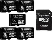Charger l&#39;image dans la galerie, Gigastone 32GB 5-Pack Micro SD Card, Full HD Video, Surveillance Security Cam Action Camera Drone, 90MB/s Micro SDHC UHS-I U1 C10 Class 10
