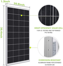 Charger l&#39;image dans la galerie, WEIZE Panneau solaire monocristallin 200 W 12 V, lot de 2 modules PV monocristallins 12 V 100 W haute efficacité pour la maison, le camping, le bateau, la caravane, le camping-car et d&#39;autres applications hors réseau
