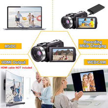 Charger l&#39;image dans la galerie, Video Camera Camcorder Full HD 1080P 30FPS 24.0 MP IR Night Vision Vlogging Camera Recorder 3.0 Inch IPS Screen 16X Zoom Camcorders Camera Remote Control with 2 Batteries
