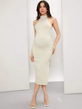 Charger l&#39;image dans la galerie, Maternity Halter Neck Backless Slit Hem Dress
