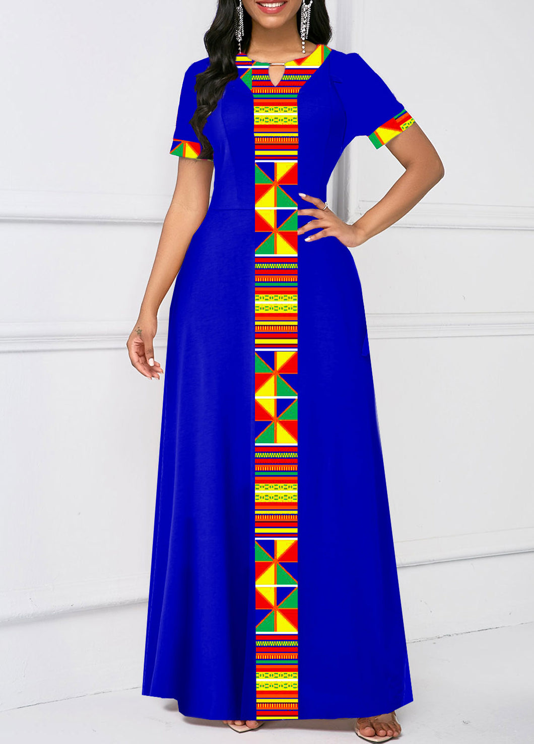 PRE-ORDER! Royal Blue Tribal Print Short Sleeve Dress