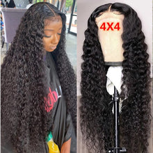 Charger l&#39;image dans la galerie, Kiss Love Deep Wave Closure Wigs Human Hair Wigs for Black Women 4x4 Lace Closure Human Hair Lace Front Wigs Deep Curly Brazilian Virgin Pre Plucked with...
