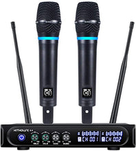 Charger l&#39;image dans la galerie, Kithouse S9 UHF Rechargeable Wireless Microphone System Karaoke Microphone Wireless Mic Cordless Dual with Bluetooth Receiver Box + Volume Control ECHO for Karaoke Singing Speech Meeting Church, 200FT
