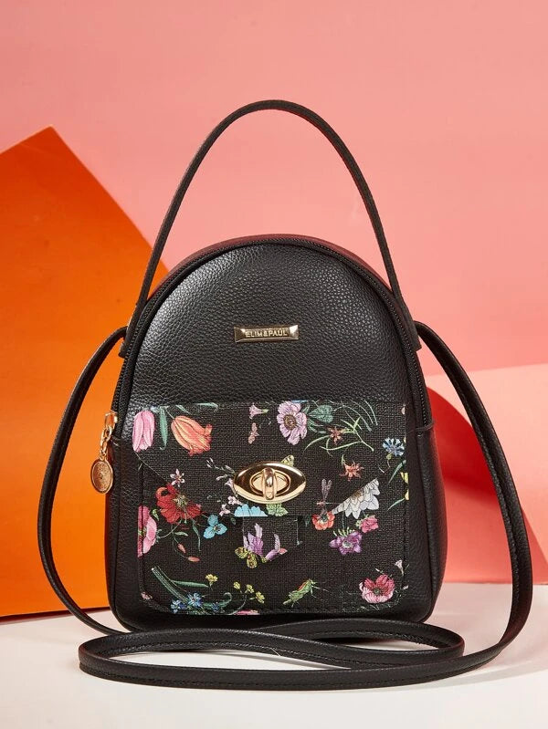 Floral Graphic Metal Decor Backpack B
