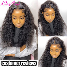 Charger l&#39;image dans la galerie, Kiss Love Deep Wave Closure Wigs Human Hair Wigs for Black Women 4x4 Lace Closure Human Hair Lace Front Wigs Deep Curly Brazilian Virgin Pre Plucked with...
