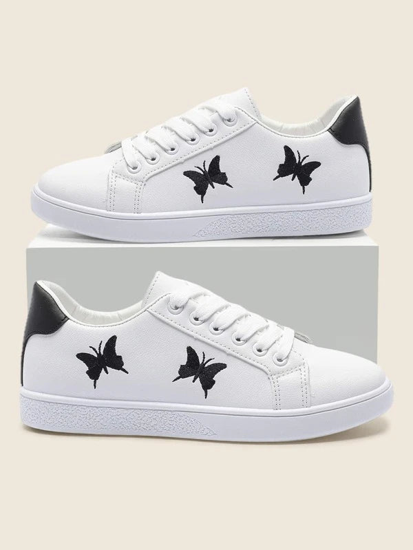 Butterfly Embroidered Lace-up Front Skate Shoes