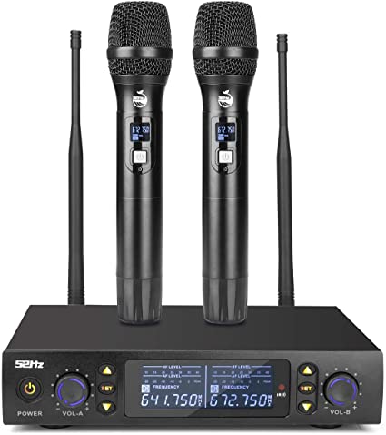 UHF Wireless Microphone, 2x100 Channels Metal Dual Professional Cordless Dynamic Mic Infrared Counter Frequency Handheld Microphone System for Home Karaoke DJ Meeting Party Church, 200FT