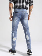 Charger l&#39;image dans la galerie, Men Letter Embroidery Contrast Panel Ripped Skinny Jeans
