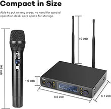 Charger l&#39;image dans la galerie, UHF Wireless Microphone, 2x100 Channels Metal Dual Professional Cordless Dynamic Mic Infrared Counter Frequency Handheld Microphone System for Home Karaoke DJ Meeting Party Church, 200FT
