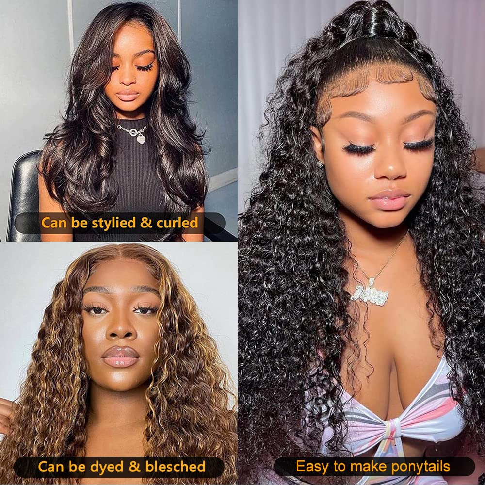 Deep Wave Lace Front Wigs Human Hair 13X4 Lace Frontal Wigs Human Hair Wigs for Black Women HD Transparent Lace Front Wigs Human Hair Pre Plucked with Baby Hair 16inch Water Curly Lace Closure Wig