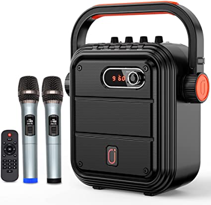 JYX Karaoke Machine Portable Microphone Speaker Set Bluetooth 5.0 Rechargeable PA System with FM Radio, Audio Recording, Remote Control, Supports TF Card/USB