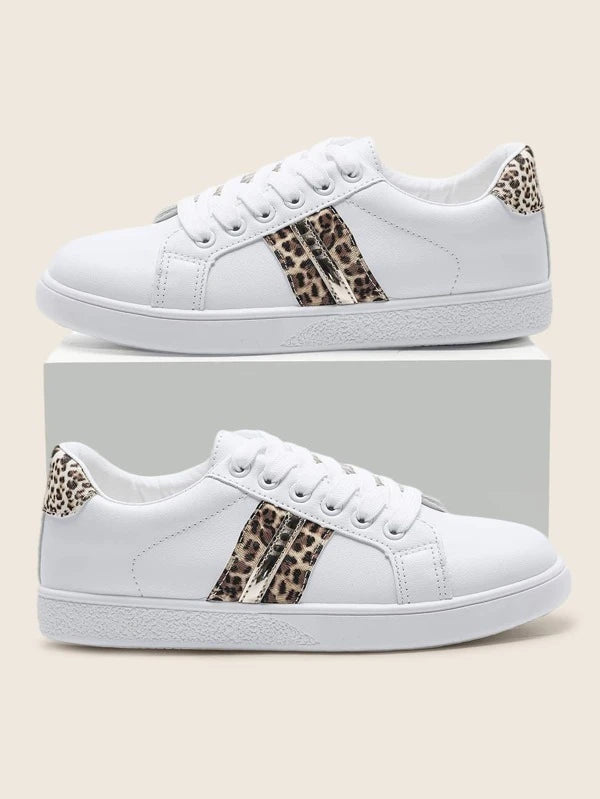 Colorblock Leopard Detail Lace-up Front Skate Shoes