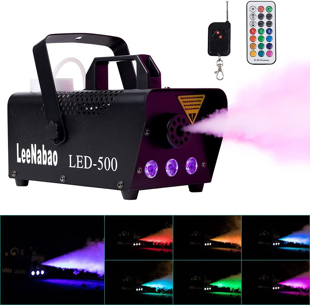 Fog Machine with Lights, Potable Smoke Machine with Wireless Remote Controls, 500w DJ Stage Fog Atmosphere Maker for Halloween Christmas Wedding Parties