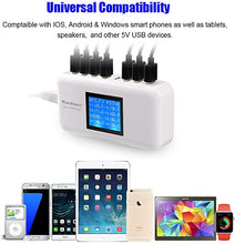 Charger l&#39;image dans la galerie, Multiple USB Charger, 60W/12A 8-Port Desktop Charger Charging Station Multi Port Travel Fast Wall Charger Hub with LCD for Smart Phones, Tablet and More (White)
