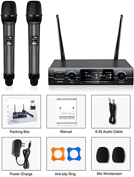 FDUCE Wireless Microphones System, Metal Dual Channel UHF Dynamic