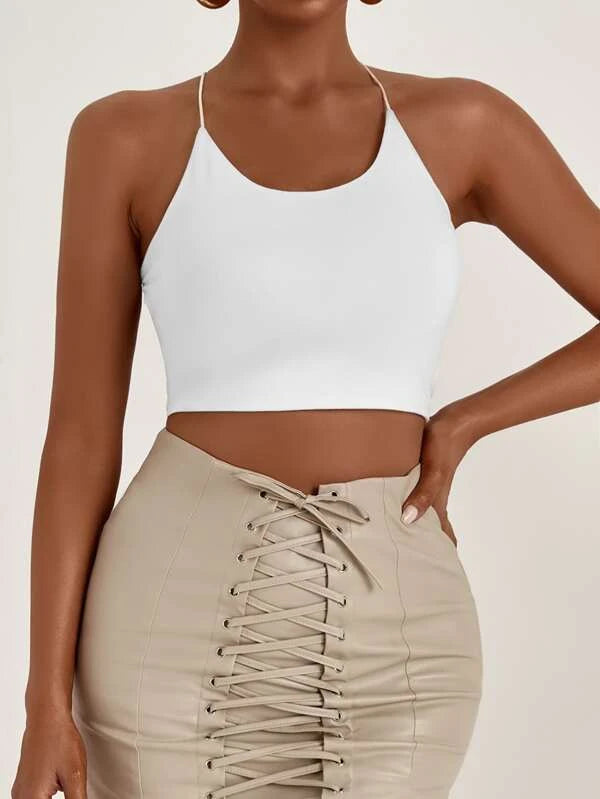 SXY Backless Lace Up Crop Cami Top