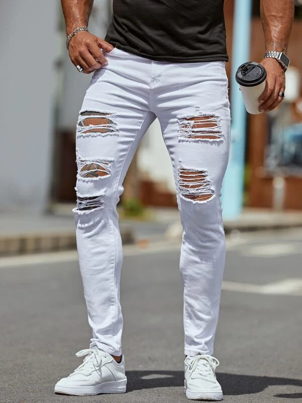 Men Ripped Solid Skinny Jeans