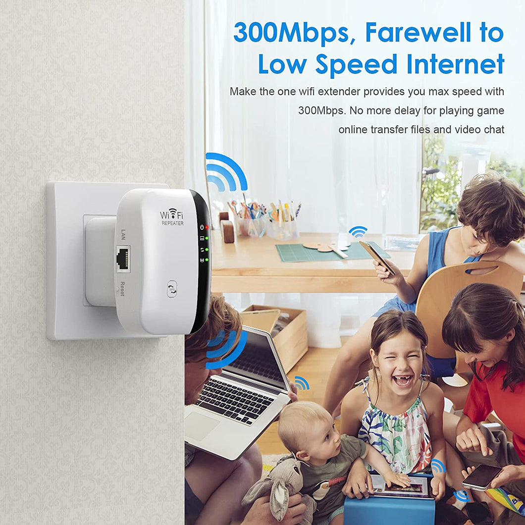 WiFi Extender Signal Booster Up to 2640sq.ft The Newest Generation, Wireless Internet Repeater, Long Range Amplifier with Ethernet Port, Access Point, 1-Tap Setup, Alexa Compatible N300