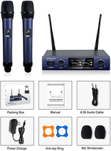 Charger l&#39;image dans la galerie, FDUCE Wireless Microphones System, Metal Dual Channel UHF Dynamic Microphone, Cordless Handheld Mics for Party, Home Karaoke, Conference Church, Wedding, Speech, SV322 (Blue)
