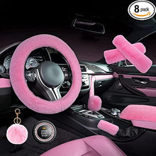 Charger l&#39;image dans la galerie, ZYNQACC 1 Set 8 Pieces Fluffy Steering Wheel Cover Set,Warm Soft Fuzzy Steering Wheel Covers for Women/Girls,Universal 15 Inches Girls Car Accessories (Pink)
