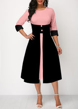 Charger l&#39;image dans la galerie, Pink High Waisted Faux Two Piece Round Neck Dress
