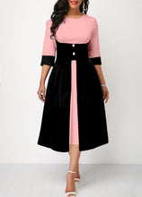 Charger l&#39;image dans la galerie, Pink High Waisted Faux Two Piece Round Neck Dress
