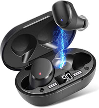 Charger l&#39;image dans la galerie, DuoTen IPX7 Waterproof Wireless Earbuds, Bluetooth 5.0 Wireless Earphones, Mini Portable with Mic LCD Digital Display Charging Case Active Noise Canceling Touch Control Deep Bass for Sports Black
